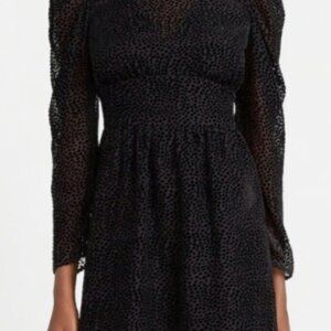 VELVET PUFF SLEEVE POLKA DOT DRESS